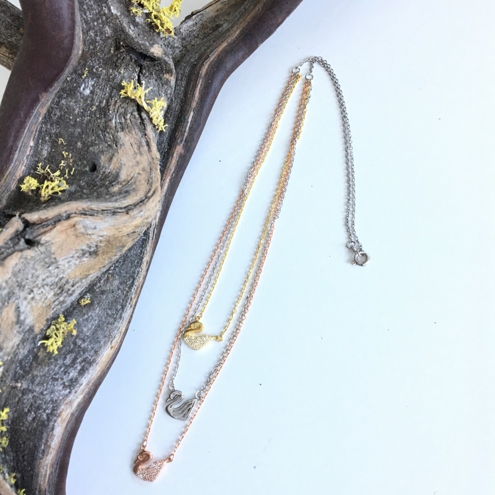 3 Tier SWANS Charm 925 Sterling Silver Necklace
